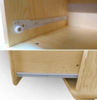 Pojemna szuflada sosnowa na płynnych prowadnicach – dodatkowe miejsce do przechowywania w meblach z drewna.