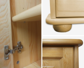 Najwyższa jakość wykonania mebli sosnowych – solidne zawiasy i precyzyjne wykończenie drewna.