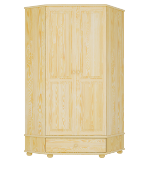 Drewniana szafa narożna z litej sosny – klasyczny design z gładkimi frontami i wyraźnym rysunkiem słojów.