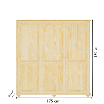 Szafa sosnowa 175x60x180 cm – rysunek techniczny z dokładnymi wymiarami mebla drewnianego.