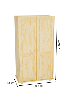 Schemat techniczny szafy sosnowej 100x60x180 cm – zwymiarowany projekt mebla z litego drewna.