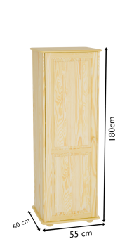 Szafa sosnowa 55x60x180 cm – schemat z wymiarami, głęboka szafa z litego drewna.
