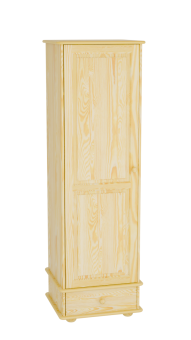 Szafa sosnowa z szufladą jednodrzwiowa – front z litego drewna o naturalnym usłojeniu.