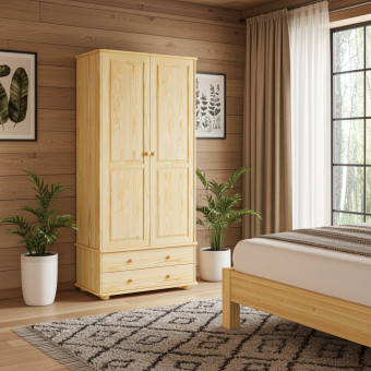 Bardzo wysoka szafa sosnowa 100x60x220 cm w eleganckim wnętrzu – producent mebli z drewna.