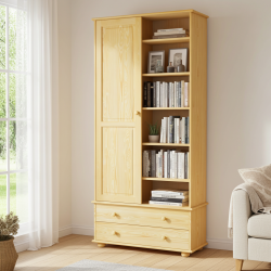 Regał sosnowy  100x35x220 z drzwiami i przegrodą